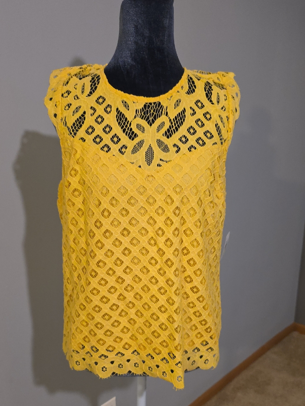 Laundry by Shelli Segal Yellow Crochet Lace Tank Top‎ Women's Medium NWT Boho